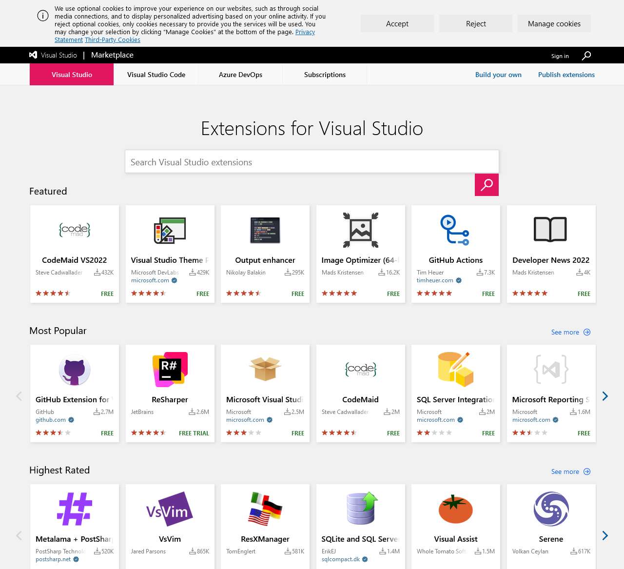 
	
    Extensions for Visual Studio family of products | Visual Studio Marketplace

